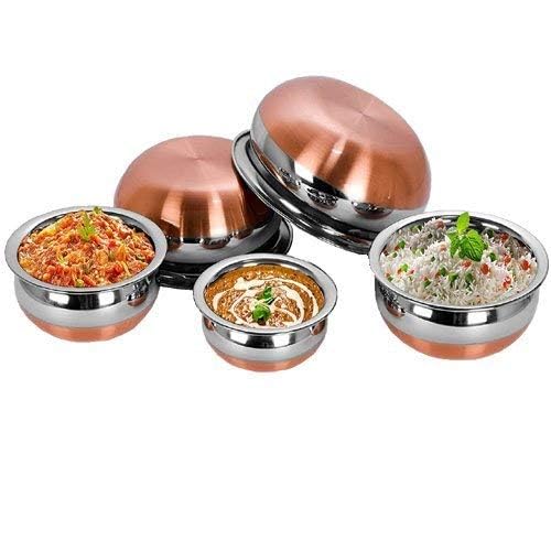 RuvAm Stainless Steel Metal Pot Set with Copper Bottom Kitchen Cookware and Serving Bowls - Includes Lids - Ideal for Biryani and More - Image 5
