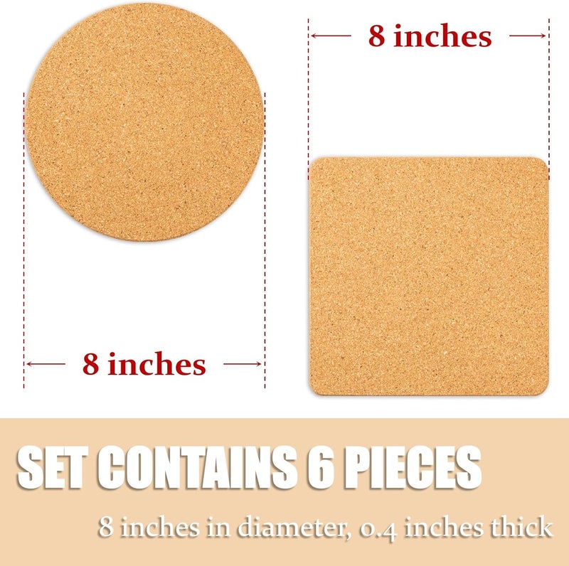 Cazzon Cork Trivets for Hot Dishes, Pots and Pans, Pot Holders for Kitchen, 8 Inches 6 Pack Hot Pads, Thick Heat Resistant Mats Protect Countertop, Coaster Trivet Home Essentials, Rustic Farmhouse Decor - Image 2