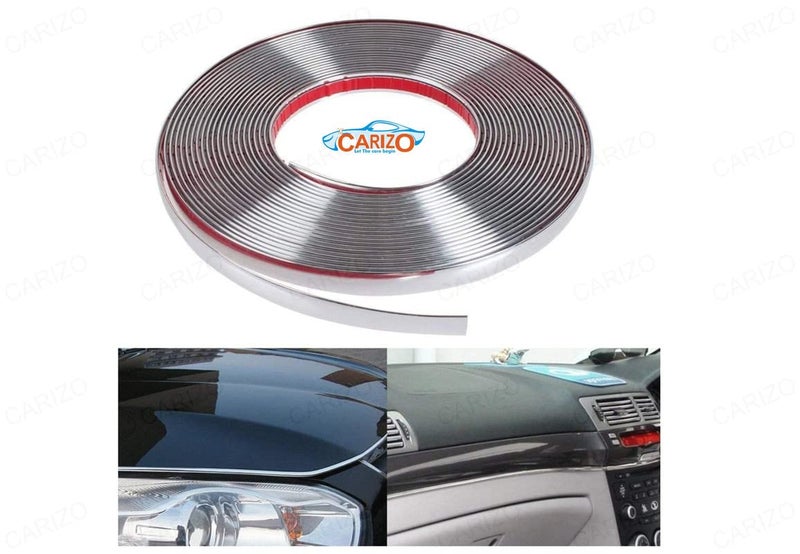 CARIZO Chrome Silver Strip | Beading Roll | Door Edge Guard Protector | Window | Bumper Edge Lip Guard | Interior Exterior Decor (10 mm x 5 Meter) Compatible with All Cars - Image 2