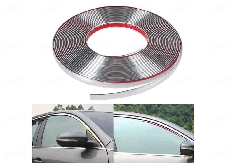 CARIZO Chrome Silver Strip | Beading Roll | Door Edge Guard Protector | Window | Bumper Edge Lip Guard | Interior Exterior Decor (10 mm x 5 Meter) Compatible with All Cars - Image 3