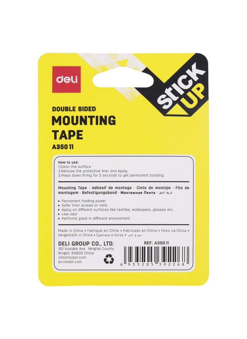 Deli - Deli Strong Multipurpose Double-Sided Tape Sleek Design for Strong Strength Bonding Between Walls & Any Surface, Tape for decorative and electronic items on multiple surfaces (Yellow, Set of 2) - Image 1