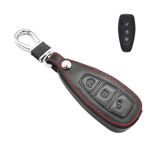 MECHCOS Compatible with Ford Fiesta C-Max Mondeo Focus 3 MK3 ST Kuga Escape Ecosport Titanium B-Max Grand S-Max Galaxy 5 Buttons Leather Keyless Entry Remote Control Smart Key Fob Cover Case Protector - Image 1