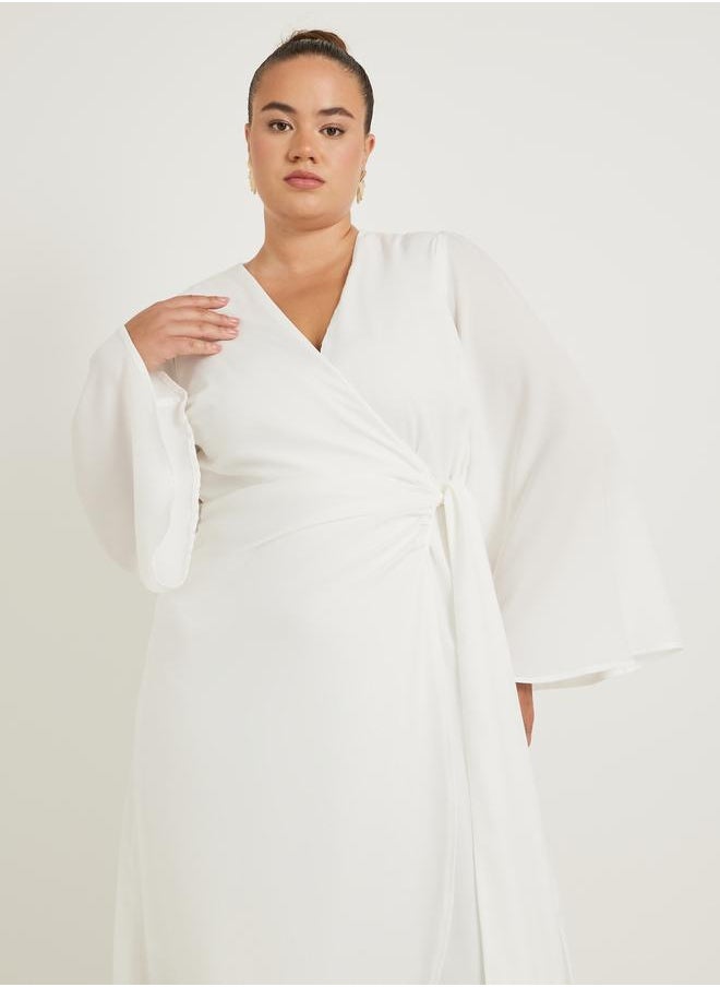 Styli Styli Plus Size Long Sleeves Wrap Maxi Dress with Fringed Hem  - Image 3