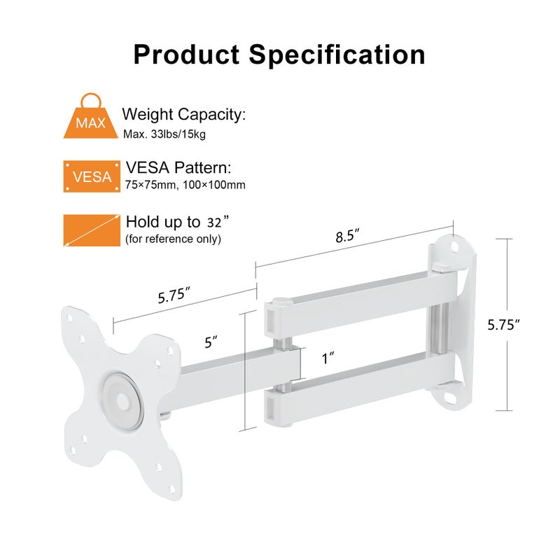 Xinlei TV Wall Mount, Bracket for Most 13-32 inch LED, LCD Monitor and Plasma TVs, Max VESA 100x100mm by XINLEI, White (MA1330W) - Image 2