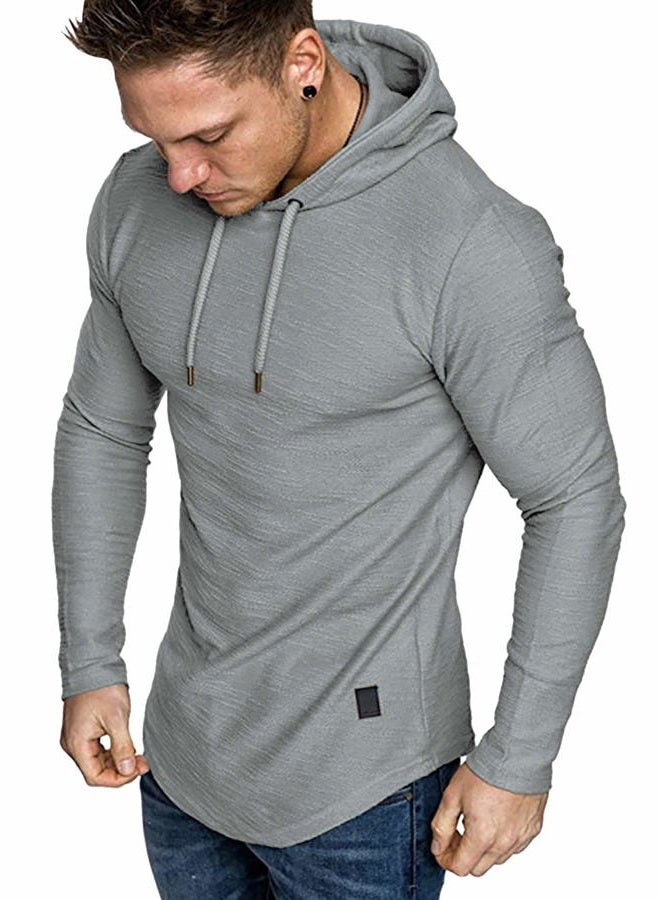 Lexiart Mens Fashion Athletic Hoodies Sport Sweatshirt Solid Color Fleece Pullover, Light Grey, L - Image 1