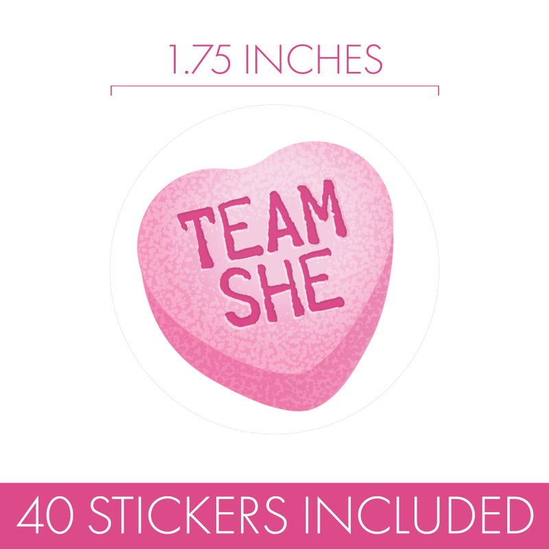 DISTINCTIVS Valentine's Day Gender Reveal Party, Team He or Team She Conversation Heart Stickers, Little Sweetheart Gender Reveal - 40 Labels - Image 3