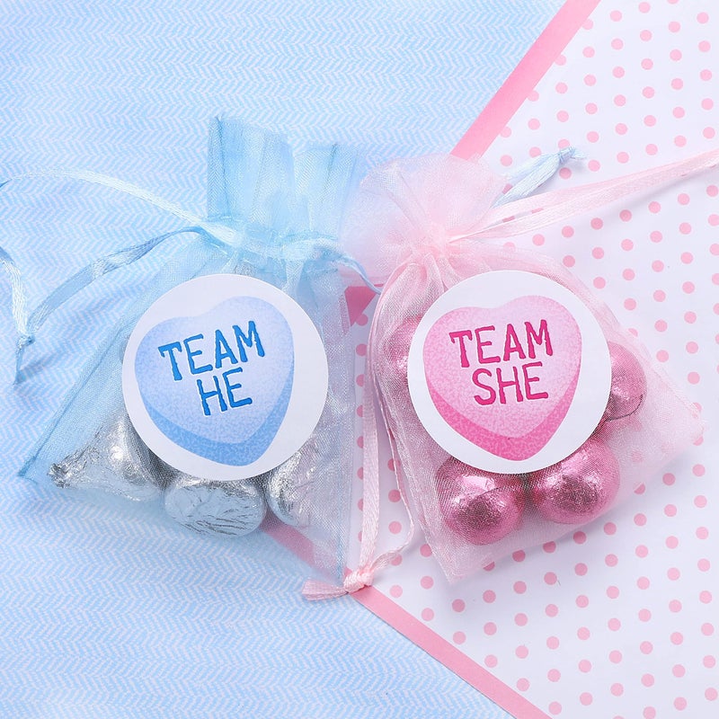 DISTINCTIVS Valentine's Day Gender Reveal Party, Team He or Team She Conversation Heart Stickers, Little Sweetheart Gender Reveal - 40 Labels - Image 2