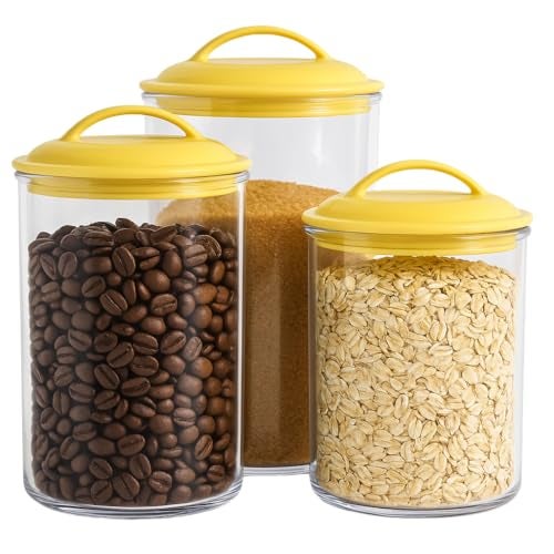 Reston Lloyd Food Storage Containers, BPA Free Airtight Canisters for Cereal, Pasta, Sugar, Coffee, Flour, Cookies, Loose Tea, for Kitchen Organization Set of 3 Lemon by Reston Lloyd - Image 1