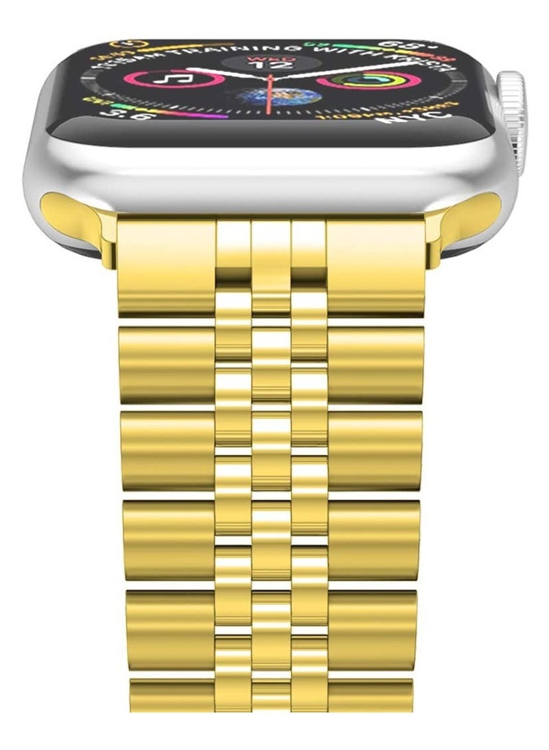 ELTRAZONE Compatible with Apple Watch Band 44mm 42mm 40mm 38mm Stainless Steel Heavy Band with Butterfly Folding Clasp Link Bracelet for iWatch Series 6/SE Series 5/4/3/2/1 Men Gold 44mm/42mm - Image 3