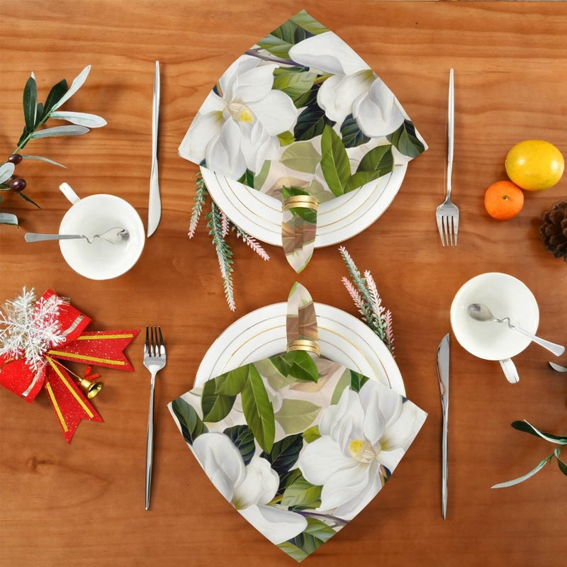 susiyo White Magnolia Flowers Cloth Napkins Dinner Napkin Set of 6 for Kitchen Parties Weddings Cocktail Christmas Halloween Thanksgiving Festivals - Image 5