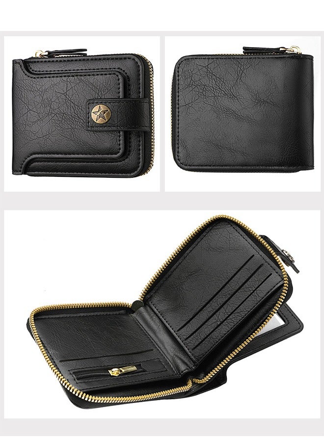 Men's Ultra-Thin Bifold Wallet - Vintage Leather Card Holder With Snap Coin Pocket And Multi-Function Organizer Multi-Function Card Holder Buckle Coin Purse Men  - Image 3