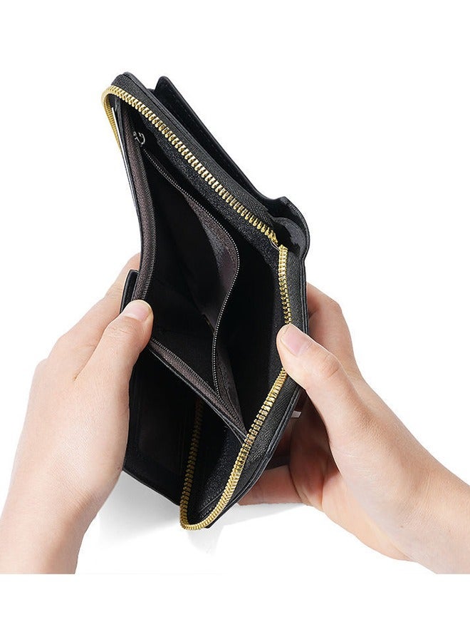 Men's Ultra-Thin Bifold Wallet - Vintage Leather Card Holder With Snap Coin Pocket And Multi-Function Organizer Multi-Function Card Holder Buckle Coin Purse Men  - Image 5