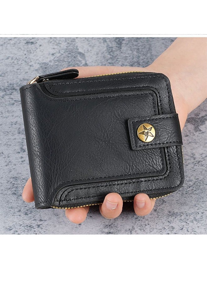 Men's Ultra-Thin Bifold Wallet - Vintage Leather Card Holder With Snap Coin Pocket And Multi-Function Organizer Multi-Function Card Holder Buckle Coin Purse Men  - Image 4
