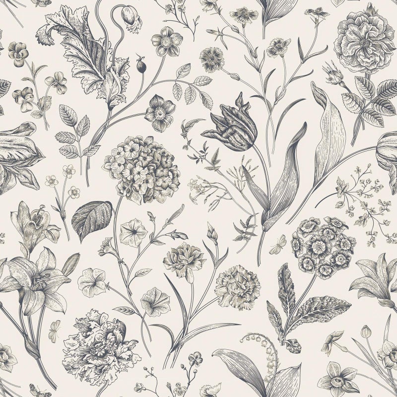 lenify Black and Beige Peel and Stick Wallpaper Botanical Contact Paper 16.9inch x 118.1inch Floral Wall Paper Peel and Stick for Bathroom Bedroom Removable Self Adhesive Wallpaper Decor Vinyl - Image 1