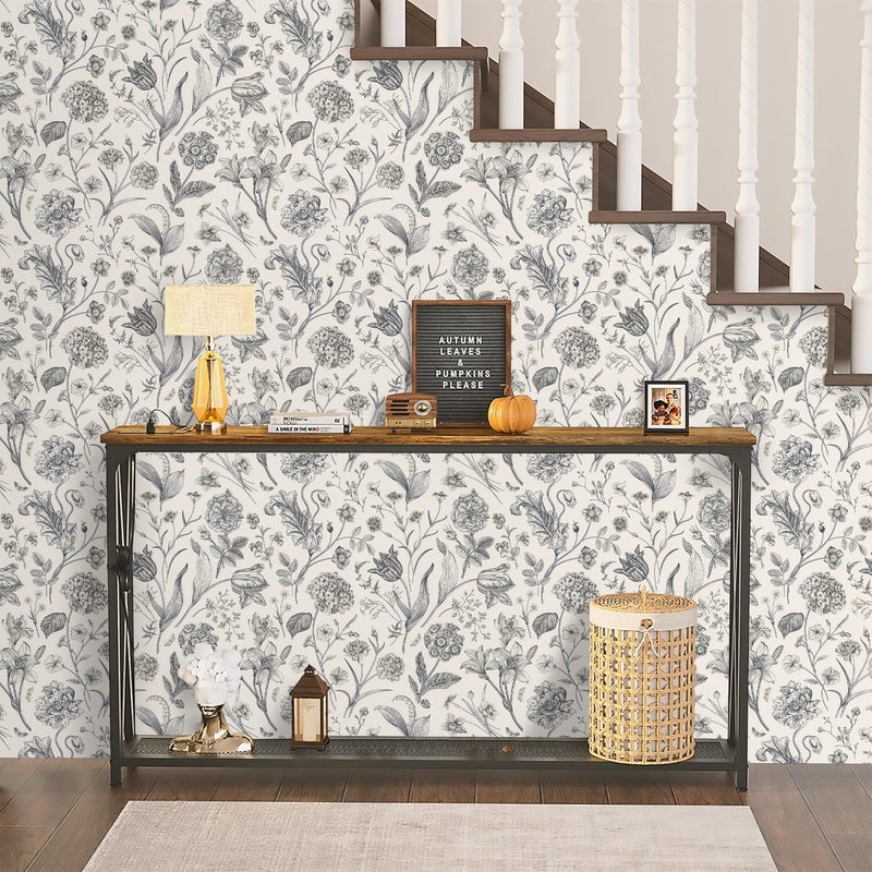 lenify Black and Beige Peel and Stick Wallpaper Botanical Contact Paper 16.9inch x 118.1inch Floral Wall Paper Peel and Stick for Bathroom Bedroom Removable Self Adhesive Wallpaper Decor Vinyl - Image 3