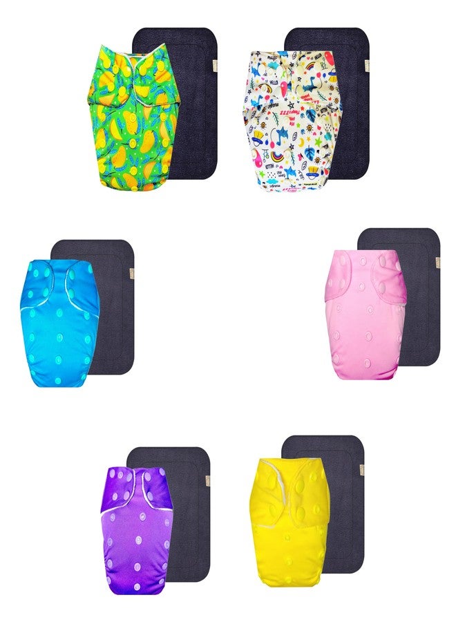 حفاضات قماشية فاخرة من دمبلدو مع حشوة رمادية (عبوة من 6 قطع) | مضادة للحساسية | وسادة ماصة بست طبقات | أزرار كبس قابلة للتعديل | ضرورية للاستخدام اليومي | من 3 أشهر إلى 3 سنوات | للجنسين - Image 1