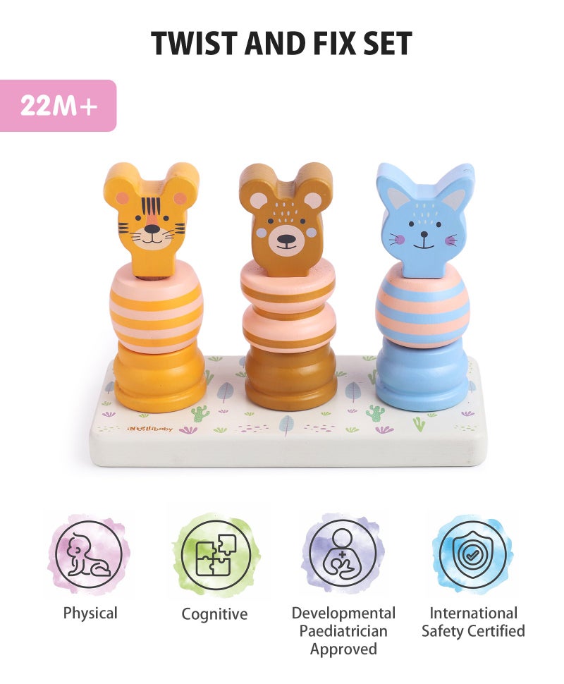 Intellibaby مجموعة ألعاب خشبية إنتيلي بيبي توست وفكس، تطوير المهارات الحركية والمعرفية، متعدد الألوان، 22 شهر+ - Image 1