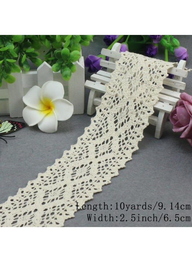 HZYH Lace Trim Cotton, Lace Trim Eyelet, Lace Ribbon Crochet Sewing, Lace for Junk Journal Supplies Crafts Supply(Beige) - Image 4