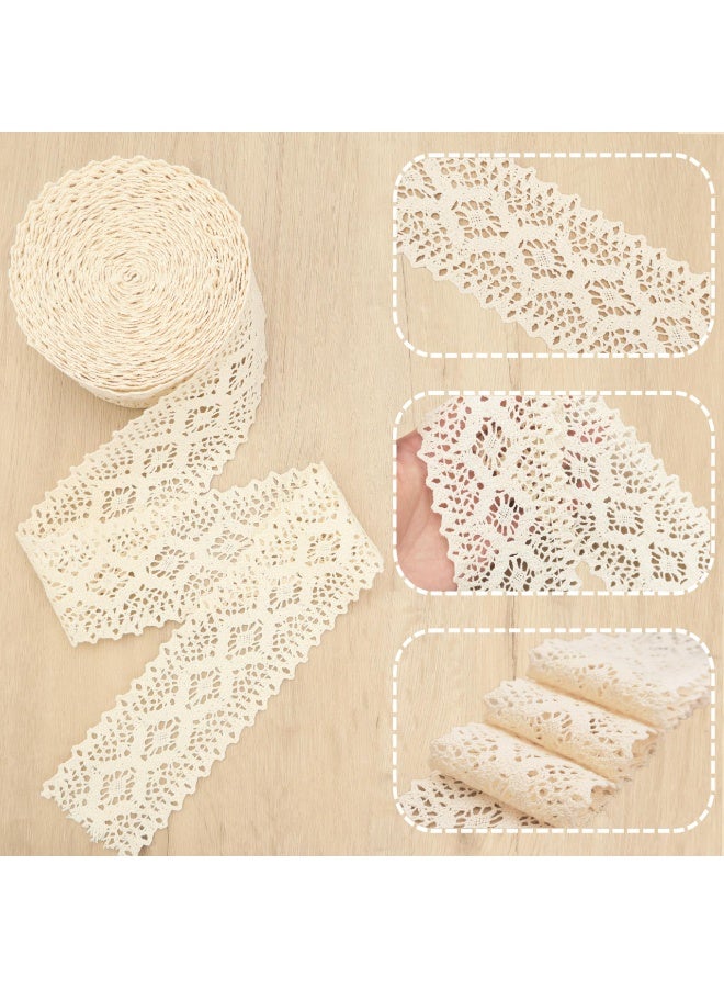 HZYH Lace Trim Cotton, Lace Trim Eyelet, Lace Ribbon Crochet Sewing, Lace for Junk Journal Supplies Crafts Supply(Beige) - Image 3