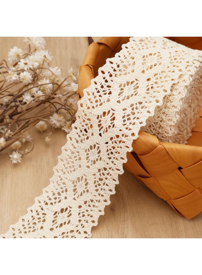 HZYH Lace Trim Cotton, Lace Trim Eyelet, Lace Ribbon Crochet Sewing, Lace for Junk Journal Supplies Crafts Supply(Beige) - Image 2