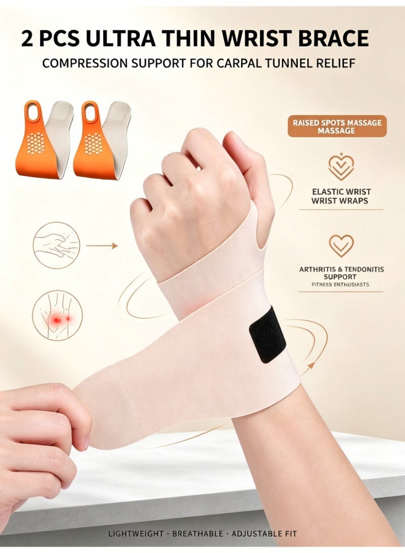 BlueHole Massage Particle Thin Wrist Brace Pair, Elastic Fit Breathable Wrist Wraps, Suitable for Office & Fitness, Relieve Wrist Joint Strain and Pain - Image 2
