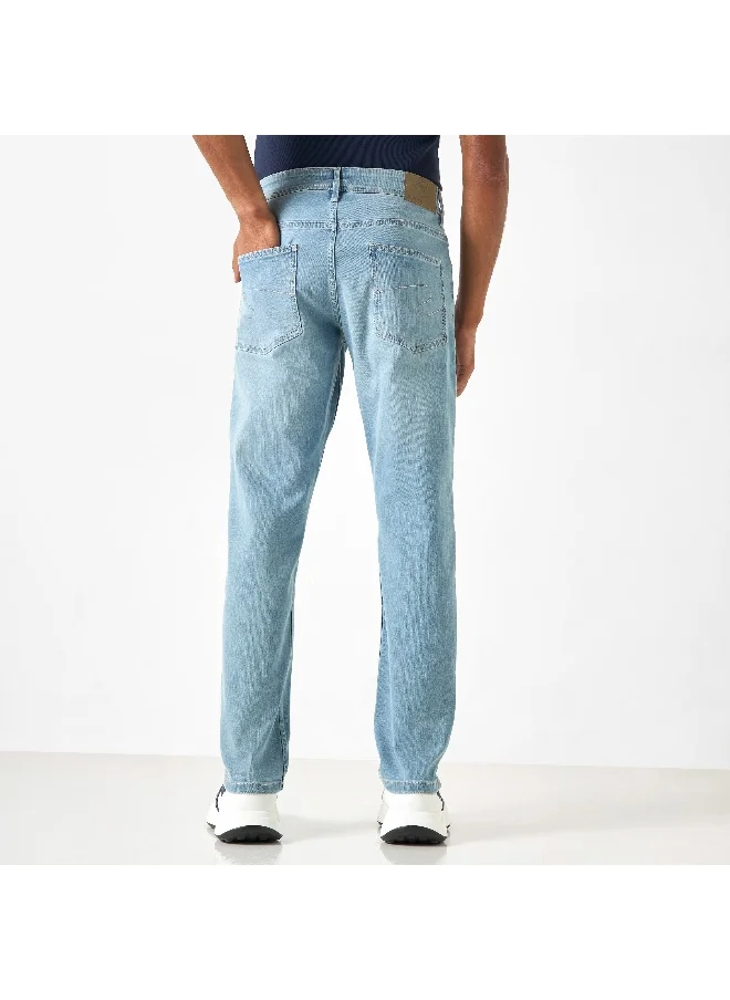 Lee Cooper Slim Fit Plain Mid Waist Jeans with Pocket Detail