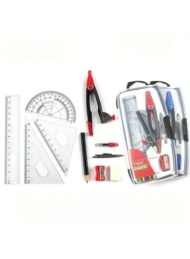 10pcs Blue Metal Math Geometry Kit Set with Shatterproof Storage Box - Image 2