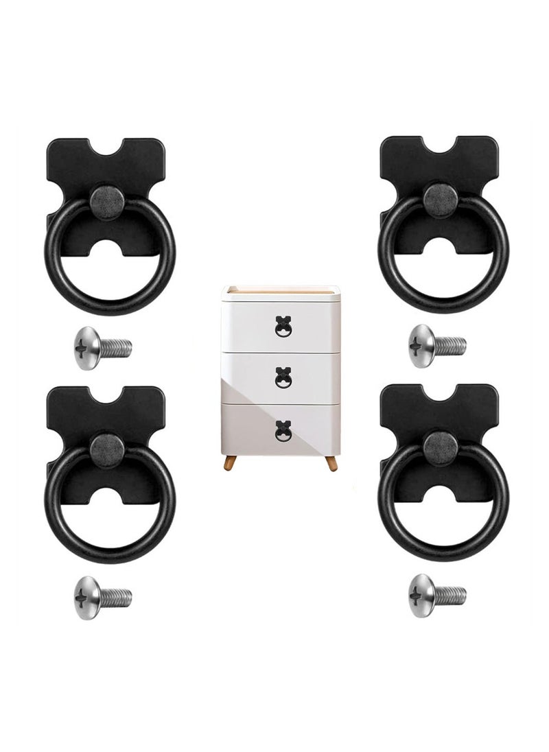 Drawer Handles and Ring Pull, 4 Pcs Decorative Furniture Door Drawer Handles and Ring Pull with Screws for Cabinet Wardrobe Cupboard Dresser, Black - Image 1