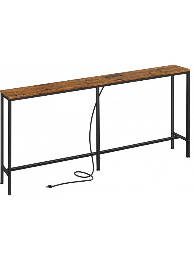 SUPERJARE SUPERJARE 70 Inch Console Table with Outlet, Sofa Table with Charging Station, Narrow Entryway Table, Skinny Hallway Table, Behind Couch Table, for Living Room - Rustic Brown  - Image 1