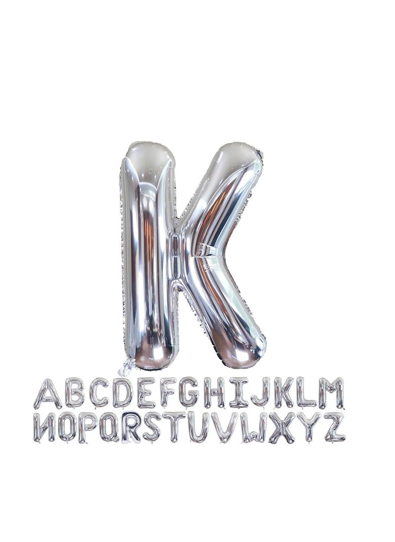 Party with Emma Silver Letter A to Z Balloons 32 inch Large Alphabet Balloons Silver Helium Foil Letter Balloon Banner for Birthday Party Anniversary Wedding Decoration (Silver-K)  - Image 1