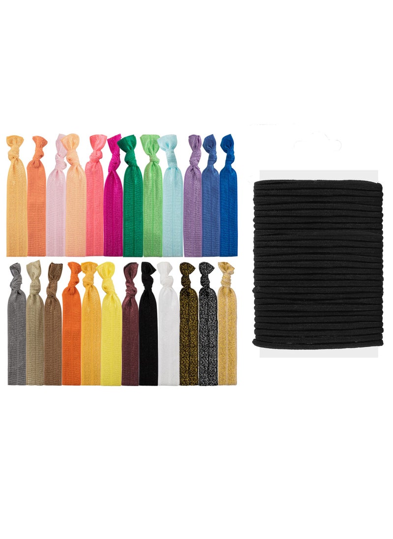 79STYLE 79Style Fabric Hair Ties Set: 60 Pieces - Elastic Ribbon Knotted Ponytail Holders, No Damage Cloth Flat Bands for Women and Girls (40 Ribbon Ties + 20 Black Ties) 