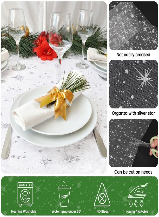 Bonison Christmas Tablecloth 60 x 120 in, Silver Snowflake Sheer Organza Tablecloth, Waterproof Wrinkle Free Holiday Table Cover for Winter Wonderland & Christmas Dinner, Party Decorations - Image 3