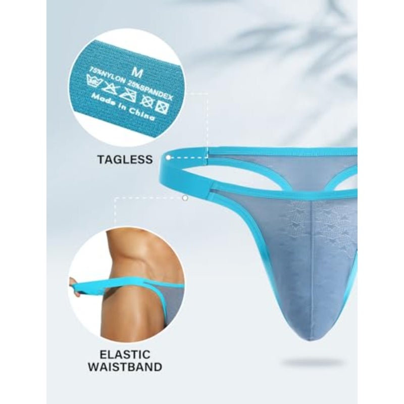 Casey Kevin Men's Sexy Breathable Mesh G-Strings Thong Bulge Pouch Tagless Underwear, 4 Pack-Mutilcolor - Image 3
