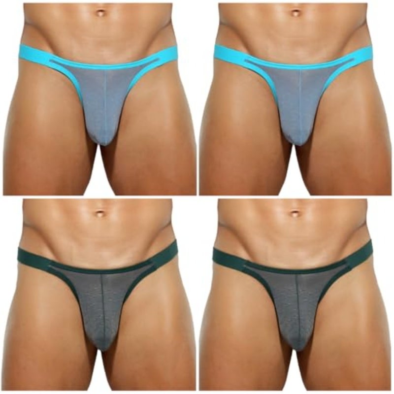 Casey Kevin Men's Sexy Breathable Mesh G-Strings Thong Bulge Pouch Tagless Underwear, 4 Pack-Mutilcolor - Image 1