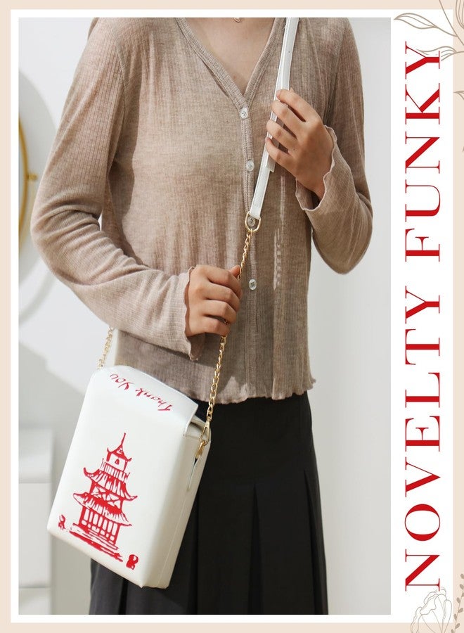 Abbylike Chinese Takeout Box Tote Purse for Women Tower Print Crossbody Shoulder Bag with 2 Straps Christmas Bag Gifts (White) - Image 5