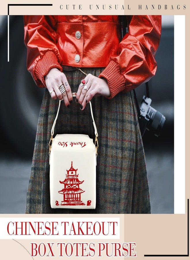 Abbylike Chinese Takeout Box Tote Purse for Women Tower Print Crossbody Shoulder Bag with 2 Straps Christmas Bag Gifts (White) - Image 4