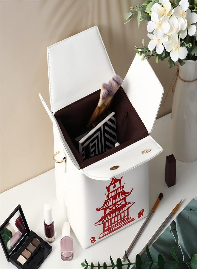 Abbylike Chinese Takeout Box Tote Purse for Women Tower Print Crossbody Shoulder Bag with 2 Straps Christmas Bag Gifts (White) - Image 3