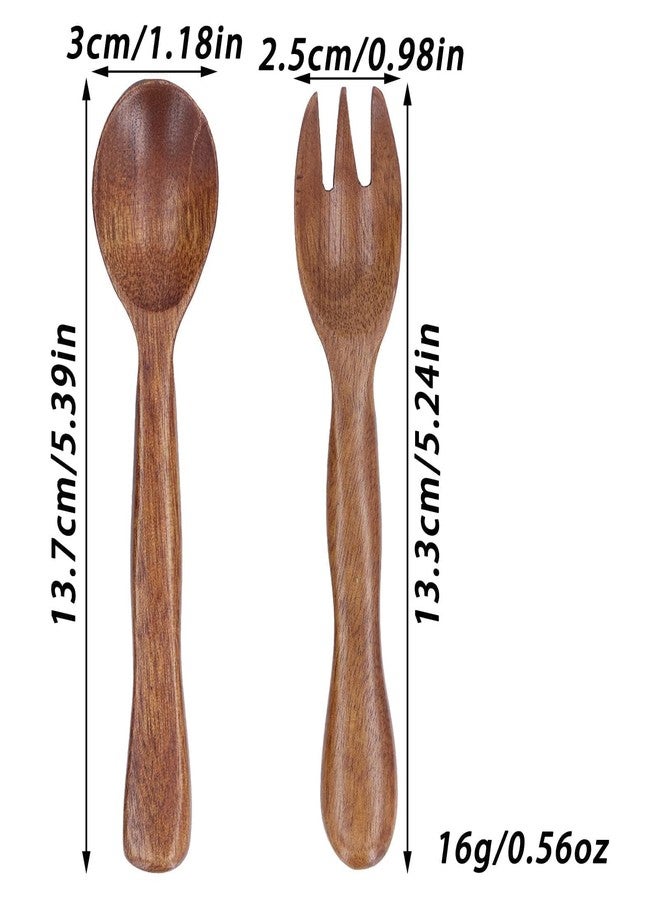 Beufee 4pcs Wooden Spoons and Forks Japanese Wooden Spoons Fork Utensil Set Spoon Fork Cutlery Set Dinner Utensil Set Kitchen Wooden Tableware Wood Flatware Set for Stirring Eating - Image 3