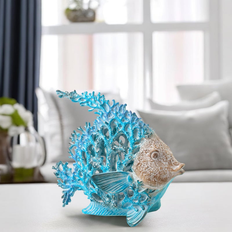 VVGIFTS Beach Coastal Decor Coral Reef Angelfish Home Office Desk Decor Sculpture Statue for Tabletop Shelf Bathroom Decoration Ornament Gift (Turquoise and Blue) - Image 3