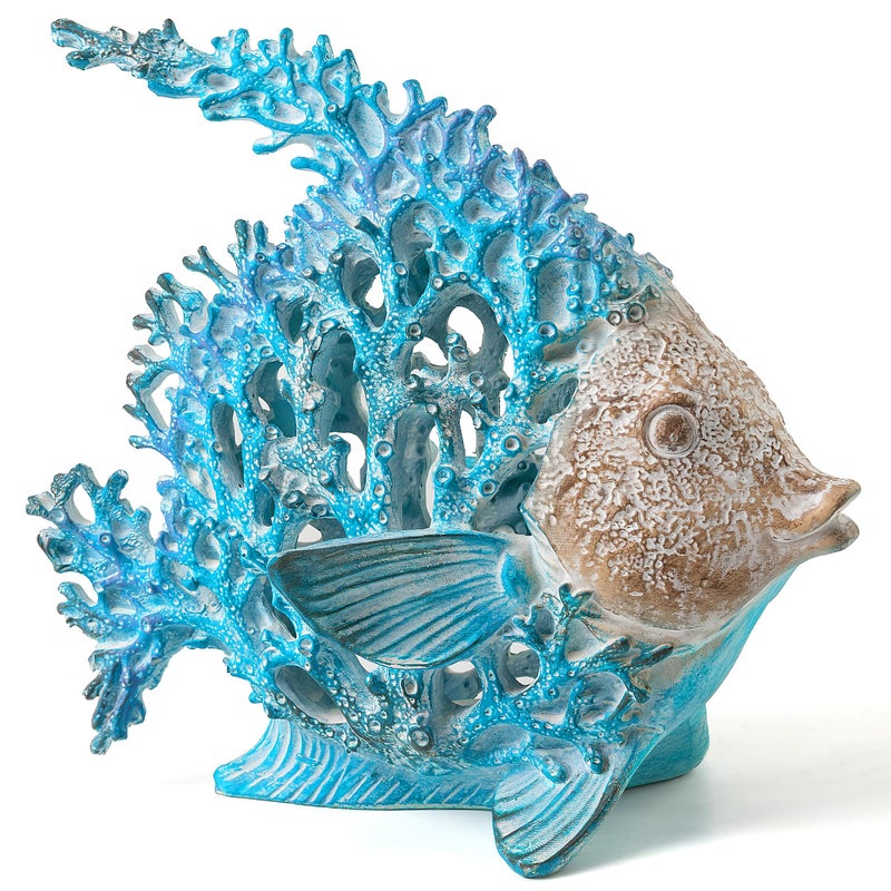 VVGIFTS Beach Coastal Decor Coral Reef Angelfish Home Office Desk Decor Sculpture Statue for Tabletop Shelf Bathroom Decoration Ornament Gift (Turquoise and Blue) - Image 1