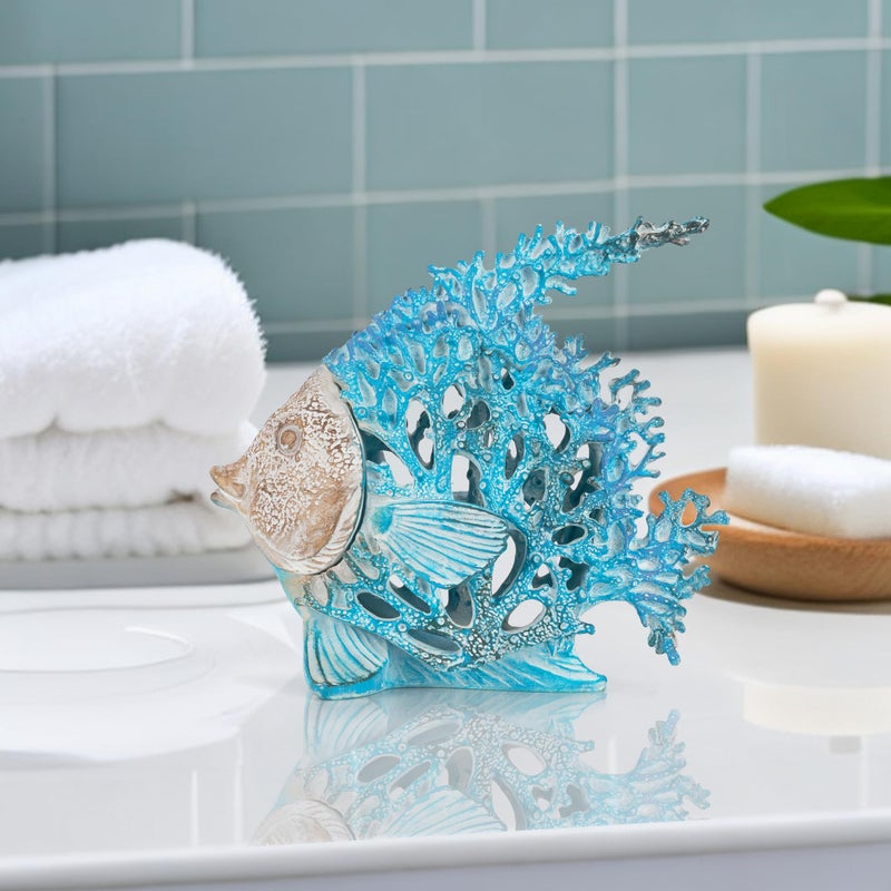 VVGIFTS Beach Coastal Decor Coral Reef Angelfish Home Office Desk Decor Sculpture Statue for Tabletop Shelf Bathroom Decoration Ornament Gift (Turquoise and Blue) - Image 4