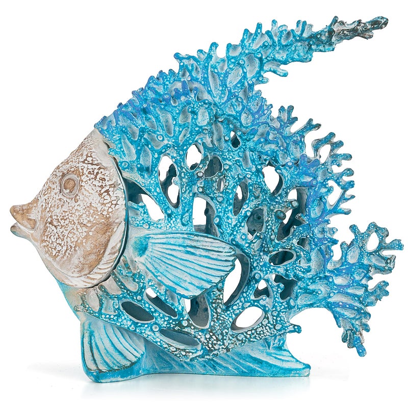 VVGIFTS Beach Coastal Decor Coral Reef Angelfish Home Office Desk Decor Sculpture Statue for Tabletop Shelf Bathroom Decoration Ornament Gift (Turquoise and Blue) - Image 2