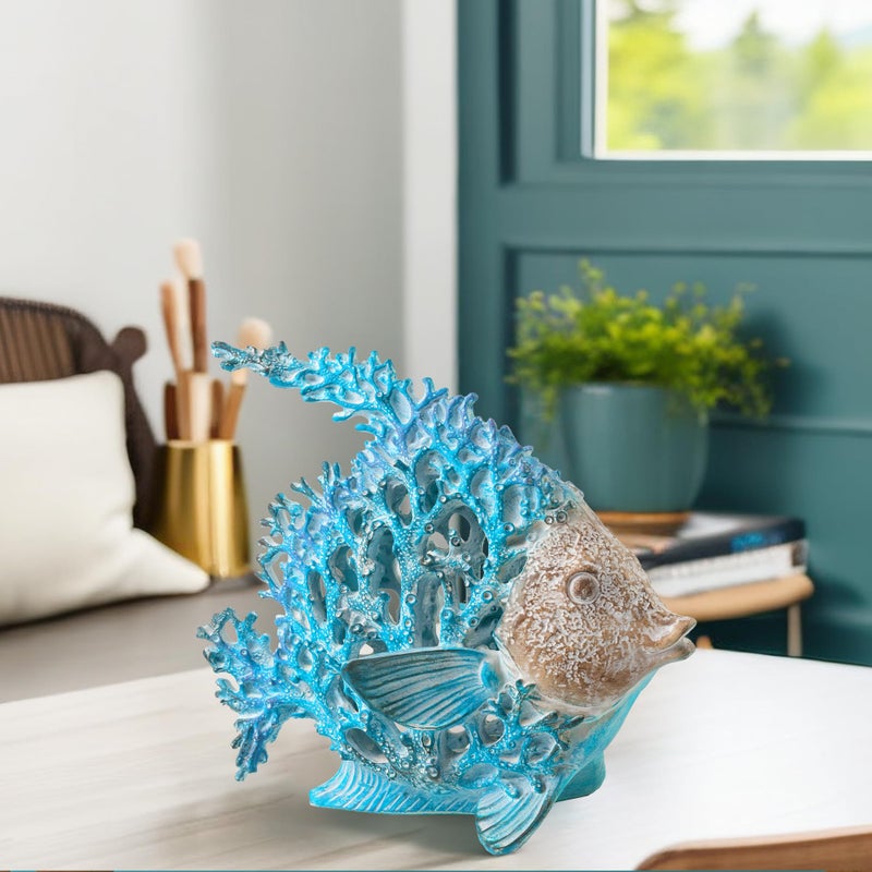VVGIFTS Beach Coastal Decor Coral Reef Angelfish Home Office Desk Decor Sculpture Statue for Tabletop Shelf Bathroom Decoration Ornament Gift (Turquoise and Blue) - Image 5