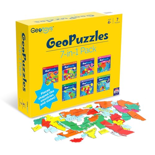 GeoToys GeoPuzzle CountryShaped Jigsaw Puzzles Set of 7 in One Box Geography Puzzle Map Puzzle Jigsaw Puzzles for Kids Ages 4 Years Old Stocking Stuffers for Kids - Image 1