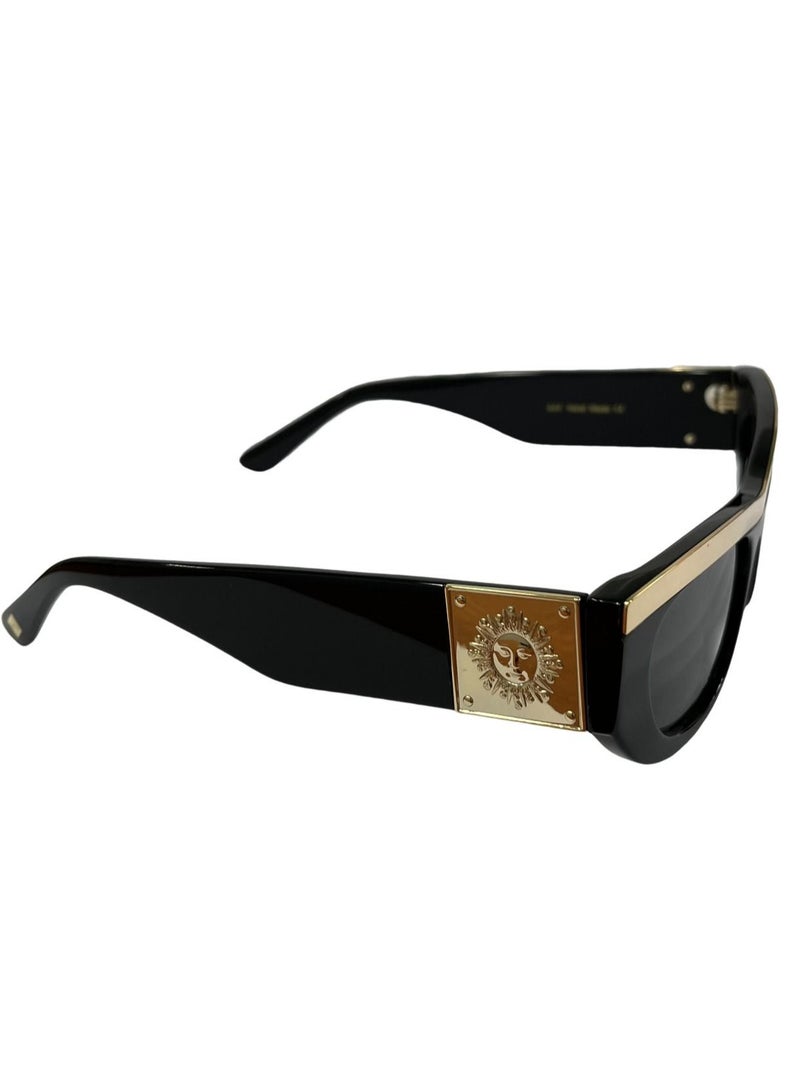 SOL.K Bosto-K Black Lens Eyewear – Rectangular Black Frame with Gold Accents & UV400 Protection – Classic Dark Lenses, 1-Year Warranty - Image 2