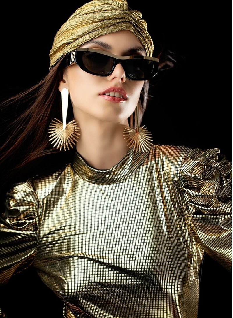 SOL.K Bosto-K Black Lens Eyewear – Rectangular Black Frame with Gold Accents & UV400 Protection – Classic Dark Lenses, 1-Year Warranty - Image 4