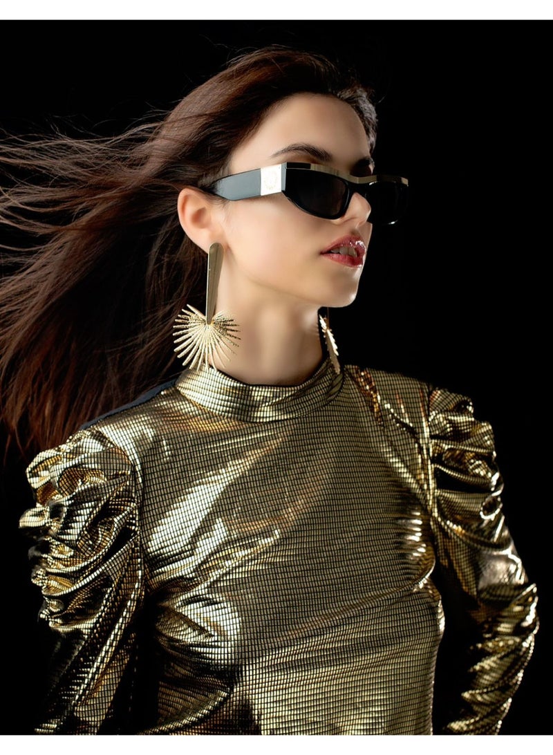 SOL.K Bosto-K Black Lens Eyewear – Rectangular Black Frame with Gold Accents & UV400 Protection – Classic Dark Lenses, 1-Year Warranty - Image 5