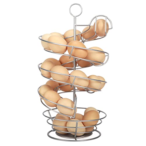 QUTREY Silver Metal Egg Holder Countertop, Spiral Design Egg Skelter Dispenser Rack with Egg Storage Basket for Kitchen - Image 1