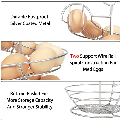 QUTREY Silver Metal Egg Holder Countertop, Spiral Design Egg Skelter Dispenser Rack with Egg Storage Basket for Kitchen - Image 3