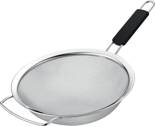Kafoor 9 Large Fine Mesh Strainer with Thermo Plastic Rubber Handle  Sieve Fine Mesh Stainless Steel  Ideal Kitchen Essential to Strain Pasta Quinoa and Rice
